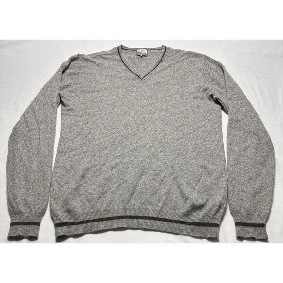 7 Seven For All Mankind Sweater Mens Medium Cashmere V Neck Pullover Grey Stripe - Picture 1 of 9